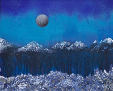 Painting titled "Les montagnes bleues" by Lucile Cherdo, Original Artwork, Acrylic Mounted on Wood Stretcher frame