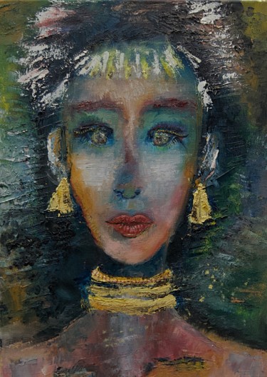 Painting titled "Woman" by Lucile Cherdo, Original Artwork, Oil Mounted on Wood Stretcher frame