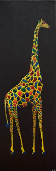 Schilderij getiteld "Girafe" door Lucile Cherdo, Origineel Kunstwerk, Acryl Gemonteerd op Frame voor houten brancard