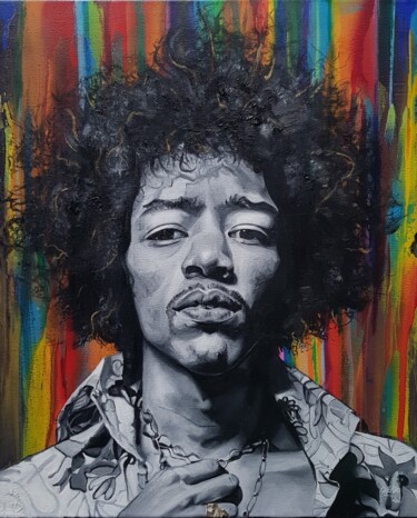 Painting titled "Jimi" by Lucile Cherdo, Original Artwork, Oil