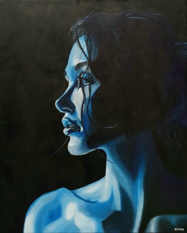 Painting titled "Blue" by Lucile Cherdo, Original Artwork, Oil