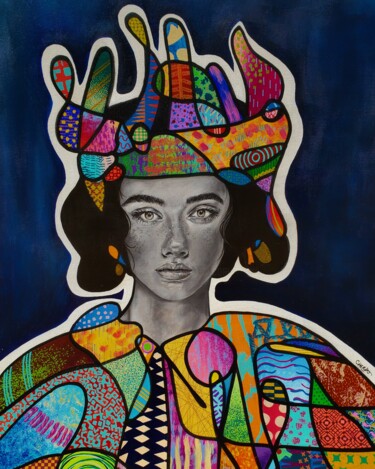 Painting titled "Margaret" by Lucile Cherdo, Original Artwork, Acrylic Mounted on Cardboard