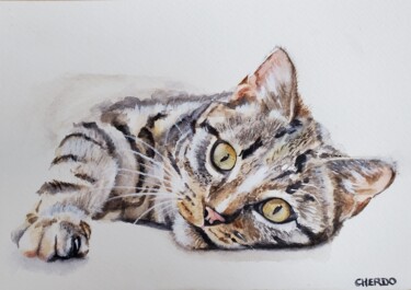 Картина под названием "Cat I" - Lucile Cherdo, Подлинное произведение искусства, Акварель