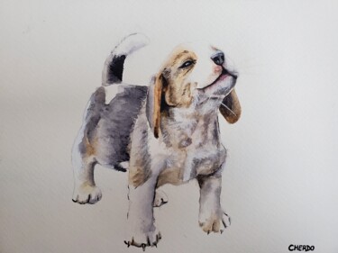 Ζωγραφική με τίτλο "Dog I" από Lucile Cherdo, Αυθεντικά έργα τέχνης, Ακουαρέλα