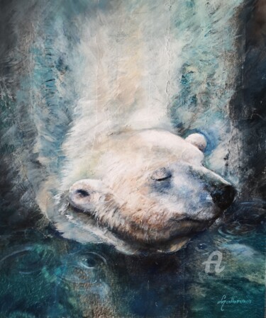 Painting titled "White Bear Ours Bla…" by Lucile Malbrunot, Original Artwork, Acrylic