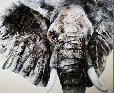 Malarstwo zatytułowany „ELEPHANT Black and…” autorstwa Lucile Malbrunot, Oryginalna praca, Akryl