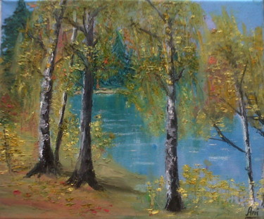 Картина под названием "Birch Grove - paint…" - Luciné Karyan, Подлинное произведение искусства, Масло