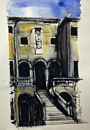 Malerei mit dem Titel "Palladio, Villa Godi" von Lucio Forte, Original-Kunstwerk, Aquarell