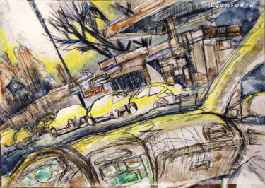 Painting titled "Api Petrol Station" by Lucio Forte, Original Artwork, Watercolor