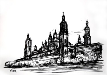 Druckgrafik mit dem Titel "Basilica del Pilar" von Lucio Forte, Original-Kunstwerk, Digitaldruck