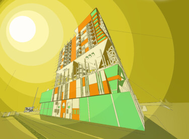 Digitale Kunst mit dem Titel "Futuristic Building" von Lucio Forte, Original-Kunstwerk, 3D Modellierung