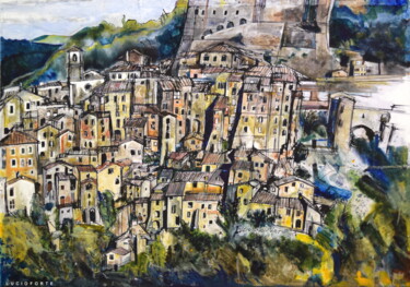 Painting titled "Sorano 2" by Lucio Forte, Original Artwork, Watercolor