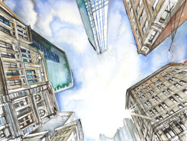 Painting titled "Franklin Street 2" by Lucio Forte, Original Artwork, Watercolor