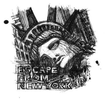 Drawing titled "Escape from New York" by Lucio Forte, Original Artwork, Ink