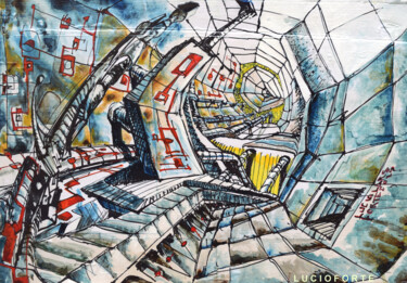 Schilderij getiteld "Tunnel Blu" door Lucio Forte, Origineel Kunstwerk, Digitale afdruk