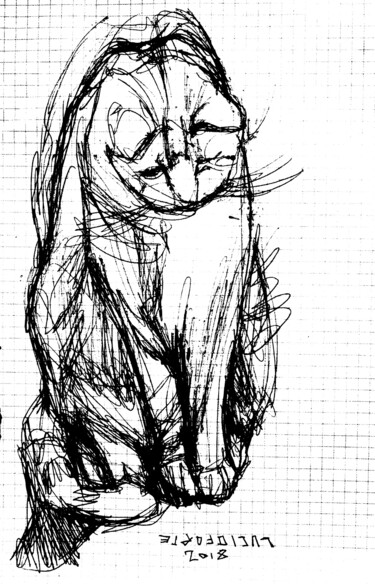 Disegno intitolato "Micia" da Lucio Forte, Opera d'arte originale, Inchiostro