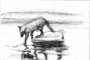 Dessin intitulée "Wolf Lake 1" par Lucio Forte, Œuvre d'art originale, Stylo gel