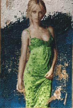 Painting titled "Donna in Versace 1" by Lucio Greco, Original Artwork