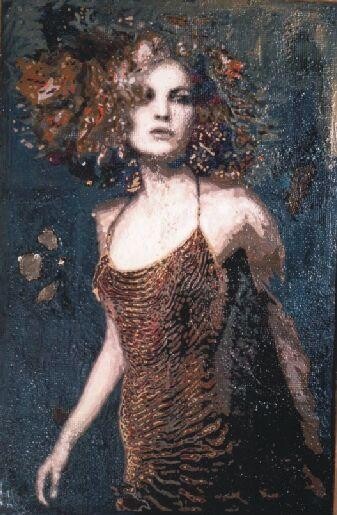 Painting titled "Donna in abito da s…" by Lucio Greco, Original Artwork