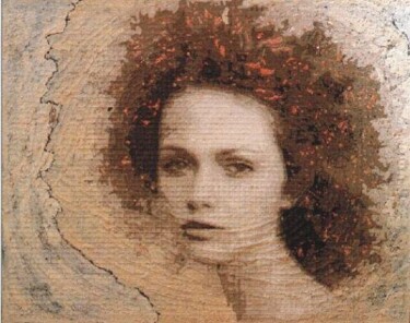 Painting titled "Donna su fondo bian…" by Lucio Greco, Original Artwork