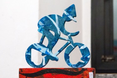 Painting titled "Pino in bicicletta…" by Bos, Original Artwork, Wood