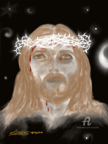 Disegno intitolato "Jesus on The Space" da L.C., Opera d'arte originale
