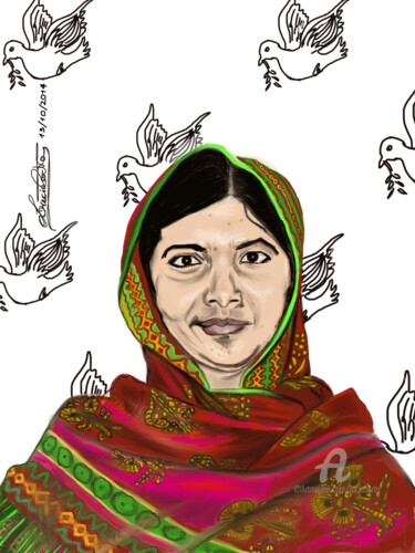 Disegno intitolato "Malala" da L.C., Opera d'arte originale