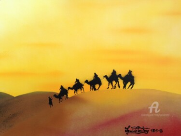 Pittura intitolato "Deserto lucente" da L.C., Opera d'arte originale, Smalto