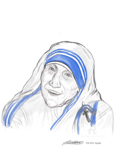 Drawing titled "Madre Teresa" by L.C., Original Artwork, Conté