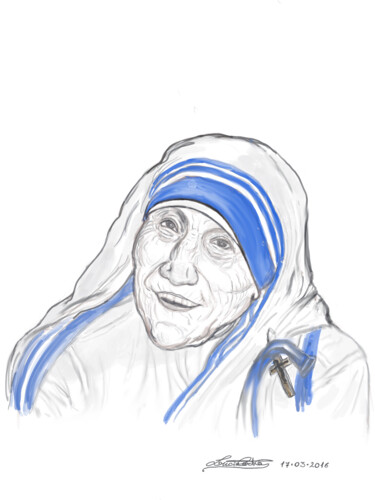 Drawing titled "Madre Teresa" by L.C., Original Artwork, Conté