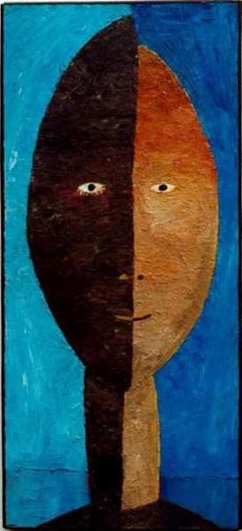 Peinture intitulée "Dogon sur fond bleu" par Frédéric Libert, Œuvre d'art originale