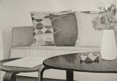 Drawing titled "Living Room" by Lucky Pemba, Original Artwork, Pencil