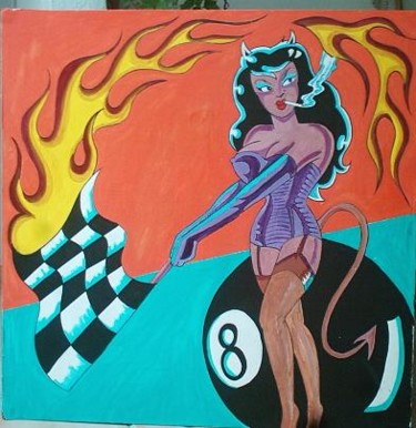 Peinture intitulée "hot rod girl" par Lucky Paint, Œuvre d'art originale