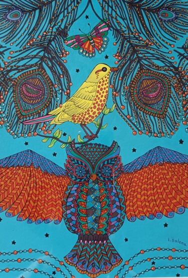 Pintura intitulada "Oiseaux du paradis" por Lucrezia Solena, Obras de arte originais, Guache