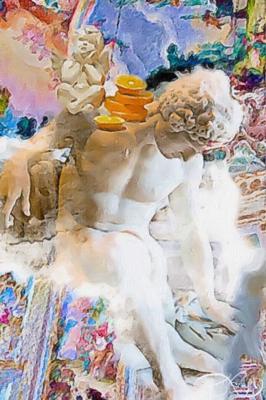 Pittura intitolato "Cherub on a giant’s…" da Lucy Klimenko, Opera d'arte originale, Acrilico