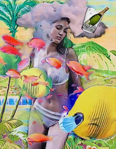 Картина под названием "Fishy lockdown drea…" - Lucy Klimenko, Подлинное произведение искусства, Акрил