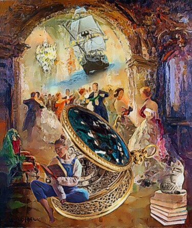 Pittura intitolato "In the reading room" da Lucy Klimenko, Opera d'arte originale, Olio