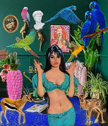 Malerei mit dem Titel "Blue macaws in gree…" von Lucy Klimenko, Original-Kunstwerk, Öl