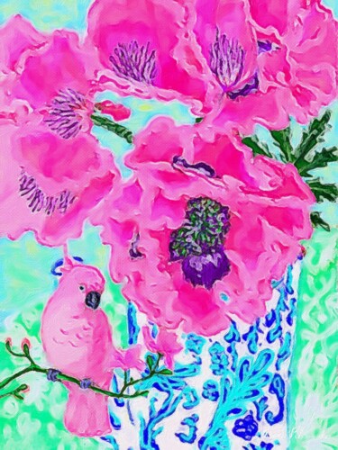 Painting titled "Pink Poppies" by Lucy Klimenko, Original Artwork, Watercolor