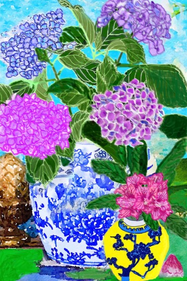Peinture intitulée "Hydrangea in Chinoi…" par Lucy Klimenko, Œuvre d'art originale, Acrylique