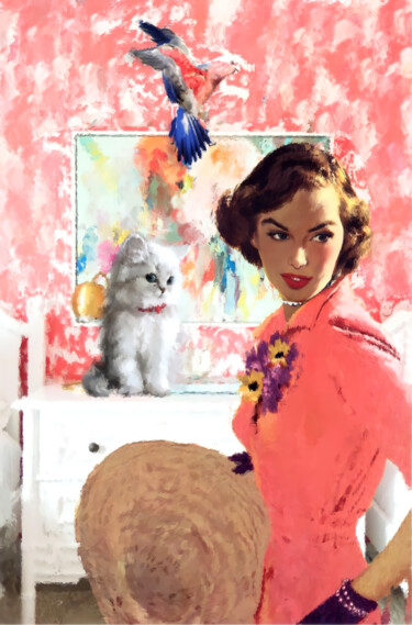 Картина под названием "Coral dress" - Lucy Klimenko, Подлинное произведение искусства, Масло