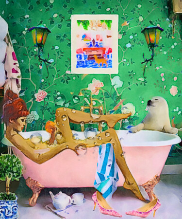 Pittura intitolato "Bubble bath" da Lucy Klimenko, Opera d'arte originale, Olio