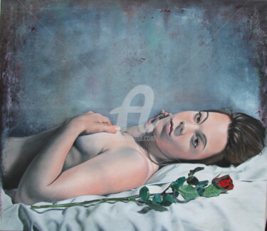 Peinture intitulée "La rose éternelle" par Lucy Michiels, Œuvre d'art originale, Huile Monté sur Châssis en bois