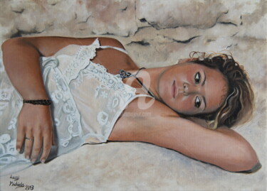 Painting titled "Détente" by Lucy Michiels, Original Artwork, Oil Mounted on Wood Stretcher frame
