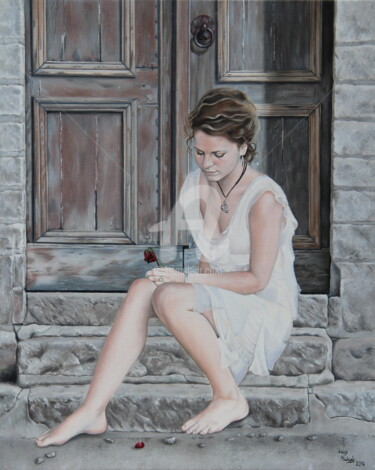 Painting titled "T'attendre" by Lucy Michiels, Original Artwork, Oil