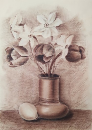 Drawing titled "Tender Flowers with…" by Lucy Sodel, Original Artwork, Conté