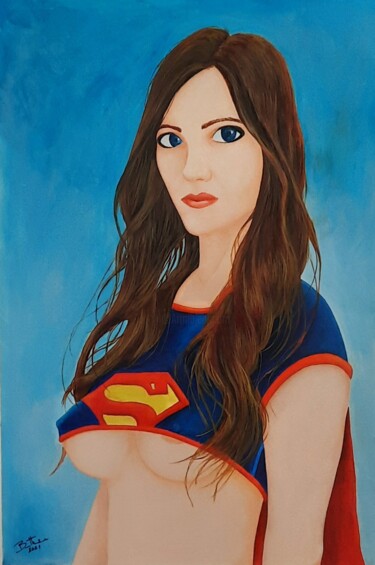 Painting titled "Supergirl" by Lud Wig, Original Artwork, Acrylic
