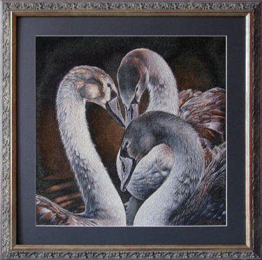 Sztuka tkaniny zatytułowany „Лебеди” autorstwa Вышитые Картины, Oryginalna praca, Haft