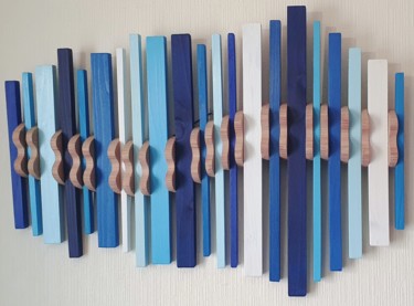 Sculpture titled "Blue line" by Ludovic Latreille, Original Artwork, Wood Mounted on Wood Panel