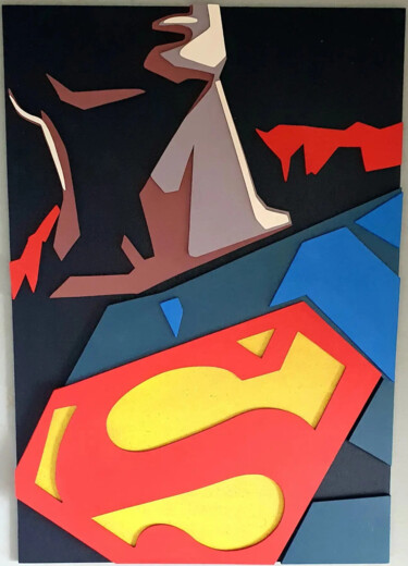 Sculpture titled "Superman - Tableau…" by Ludovic Latreille, Original Artwork, Acrylic Mounted on Wood Panel